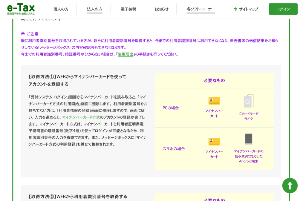 マイナンバー利用者識別番号 e-Tax