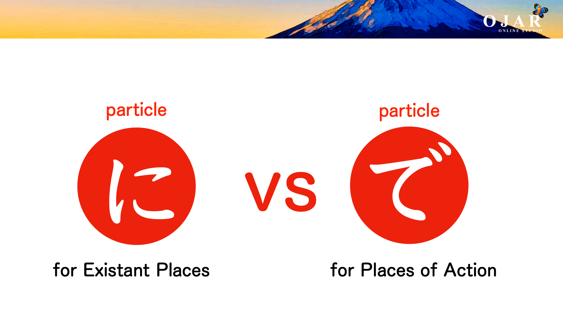 Japanese Lesson 20 Particle ni vs Particle de OJAR ONLINE STUDIO