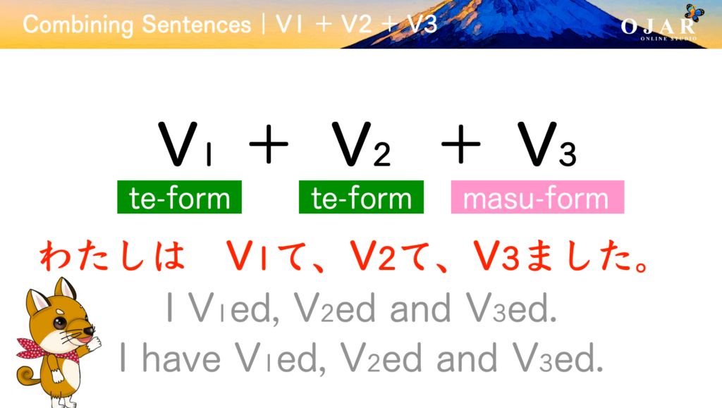 combining sentences v1 + v2 + v3 the past tense