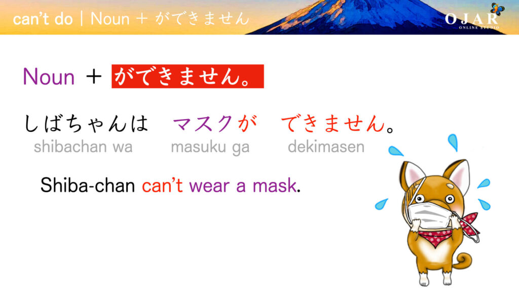 Japanese can't do noun ga dekimasen